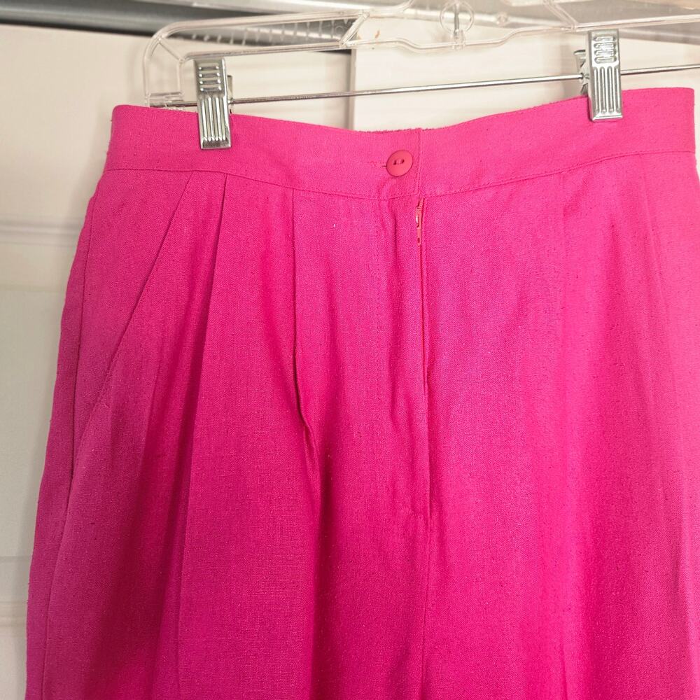 Vintage George Georgiou 100% Raw Silk Pleated Trousers Medium Fuchsia Pink - Picture 3 of 8